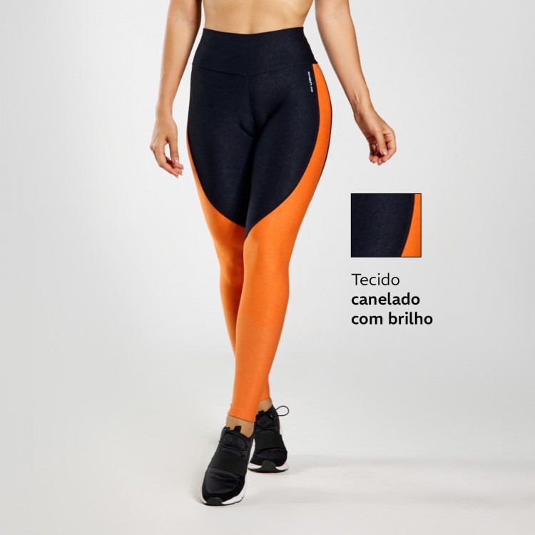 Legging Fitness Micro Canelada Reflexos Laranja