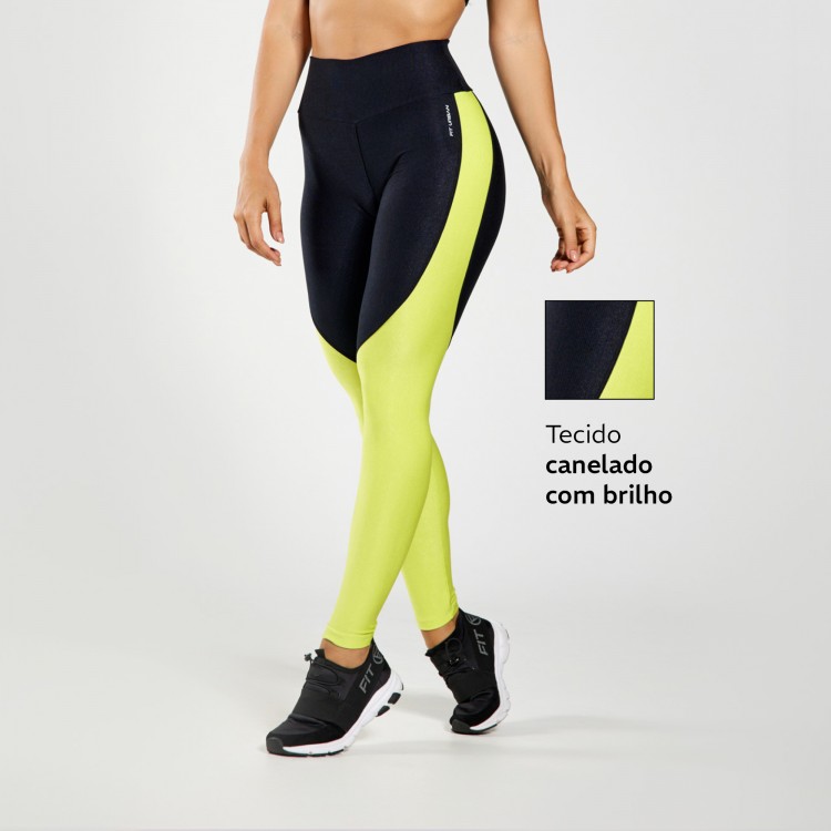 Legging Fitness Micro Canelada Reflexos Verde Limão