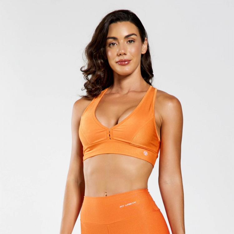 Top Fitness Micro Canelado Nadador Brilho Laranja