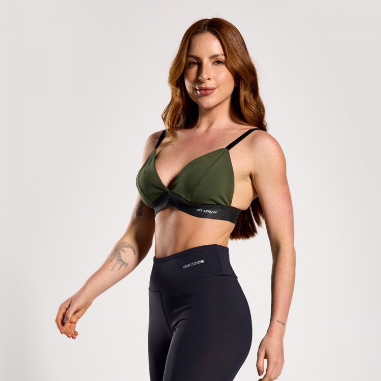 Top Fitness Triângulo Com Alças Regulável Verde Musgo