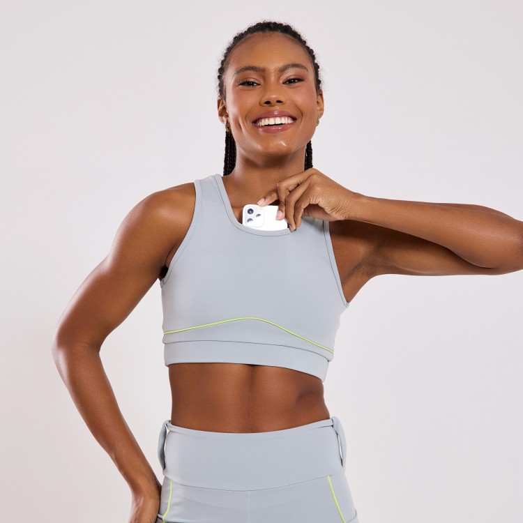 Top Fitness Poliamida Cadência Cinza Claro