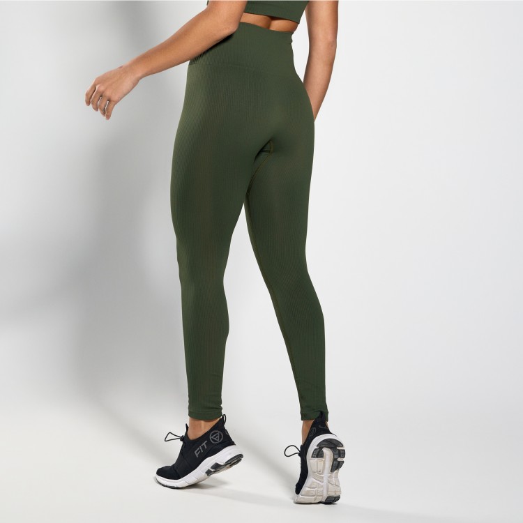 Calça Legging Fitness Seamless Canelada Verde Musgo